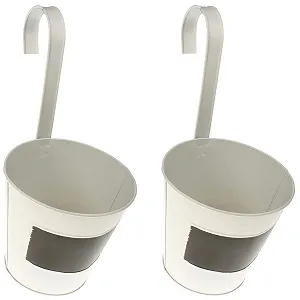 Квітковий горщик Macosa CP45435_x2 підвісний на перила металевий набір 2 шт. Білий шеббі - Фото 1