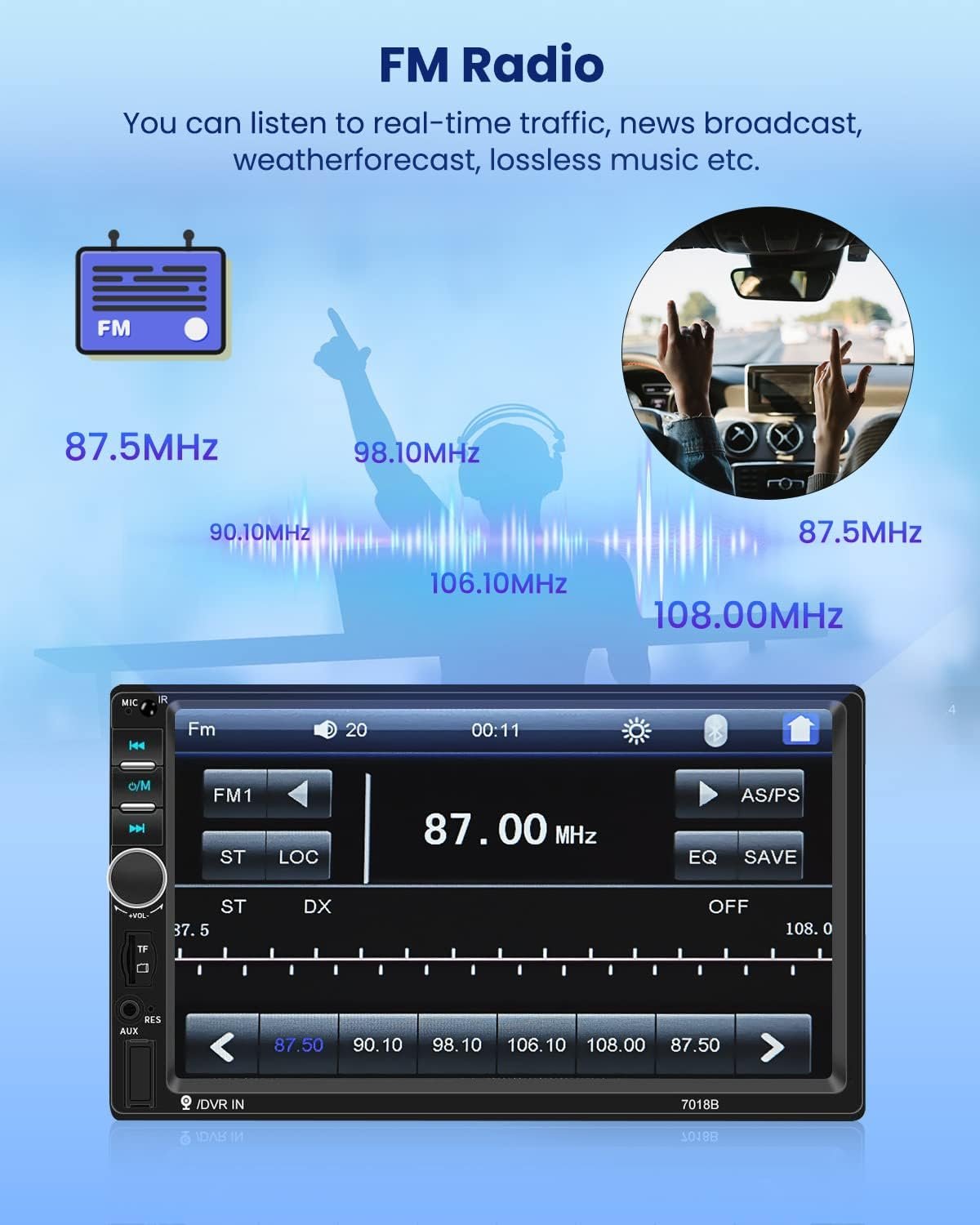 Автомагнітола Hikity A2319B1A3B4G2 / 7" / Сенсорна / Bluetooth / USB / FM / SD / AUX/ TF Card / 2DIN, фото №4