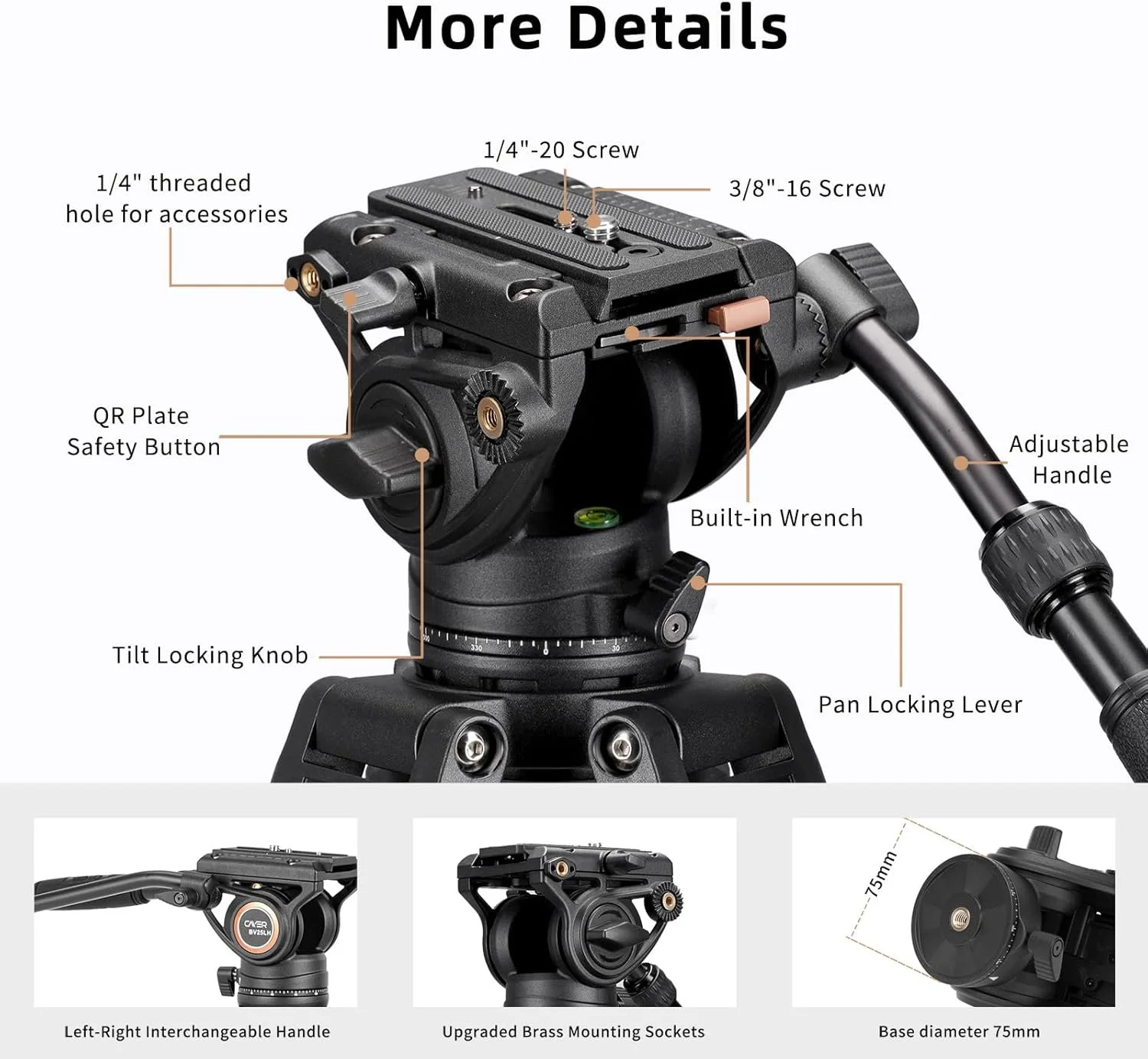 Штатив Cayer BV25LH Carbon Чорно-сірий, фото №3 Штатив Cayer BV25LH Carbon Чорно-сірий, фото №3