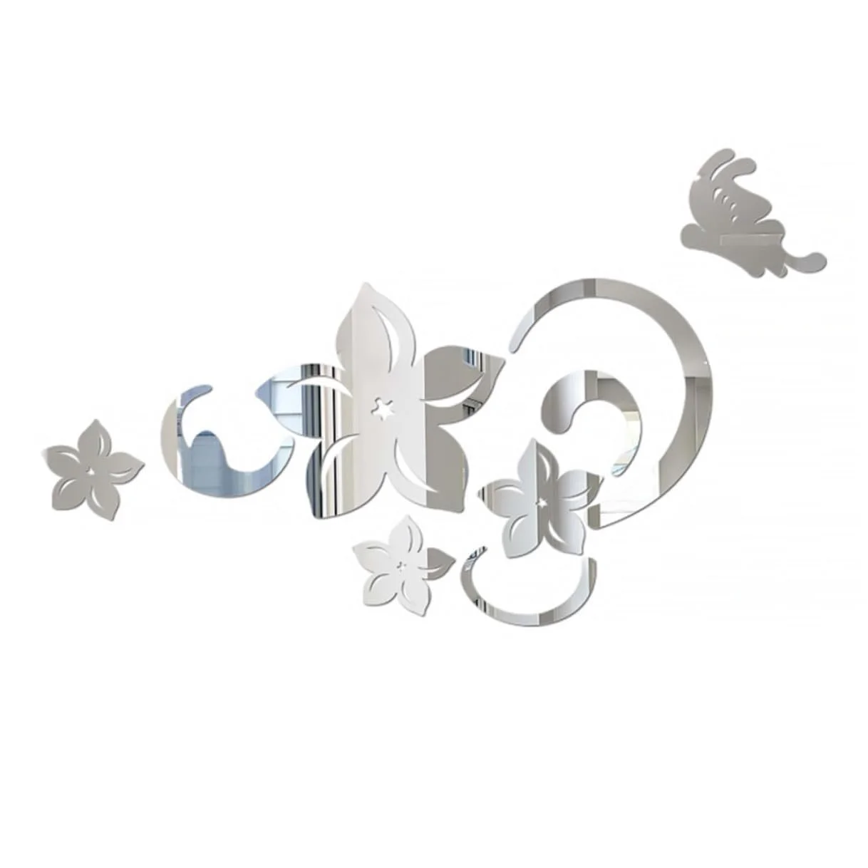 Дзеркальна наклейка на стіну Anneome Flowers Акрилова самоклеюча Срібляста, фото №1