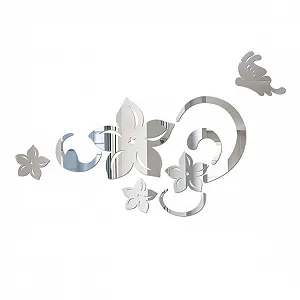 Дзеркальна наклейка на стіну Anneome Flowers Акрилова самоклеюча Срібляста - Фото 1