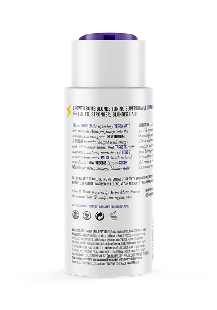 Shampoo Growth Bomb Blonde Toning Supercharge 300мл Для світлішого, зміцненого блонду Yerba Maté Натуральні інгредієнти, фото №2
