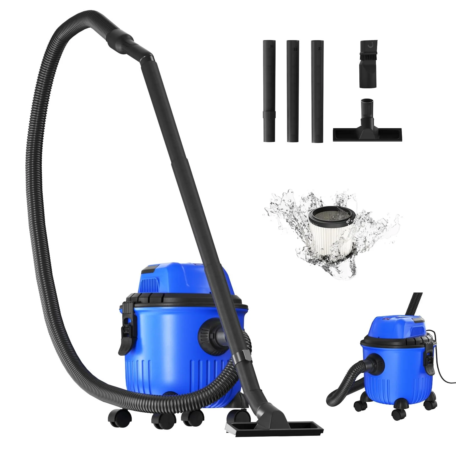 Пилосос для сухого та вологого прибирання Huini 16 кПа 800 Вт 15 л Синій, фото №1