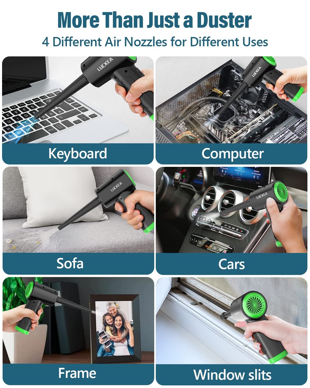 Электрическая воздуходувка LUCKEA 3 скорости LED-подсветка 5 насадок, фото №5