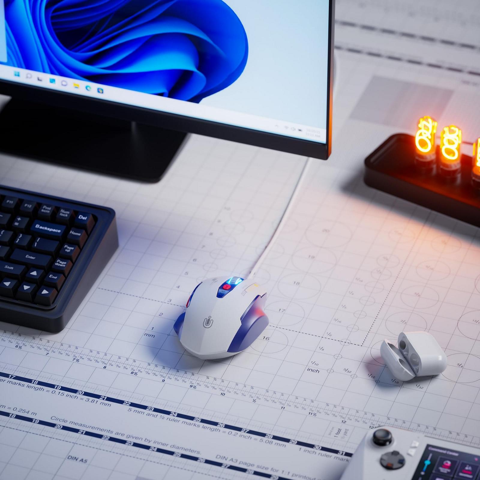 Миша Uineer дротова, ергономічний дизайн, до 7200 DPI регульована, 6 кнопок, для комп'ютера, ПК, ноутбука, Plug & Play, синьо-біла, фото №5