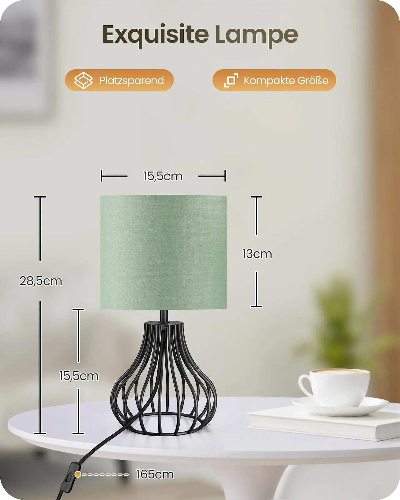 Настільна лампа ZJ10TLD05 лофт E27 з кабелем та LED лампою зелений чорний, фото №5