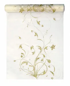 Купити Столова доріжка Goldigem Printed Organza квіти у рулоні 36 см х 9 м Кремово-золота - Фото 1 Столова доріжка Goldigem Printed Organza квіти у рулоні 36 см х 9 м Кремово-золота - Фото 1