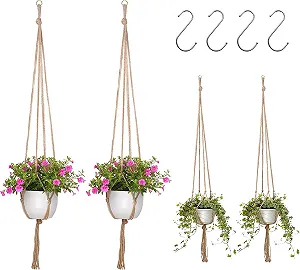 Підвіси для рослин макраме з джутової мотузки, 2 розміри, 4 шт. - Фото 1