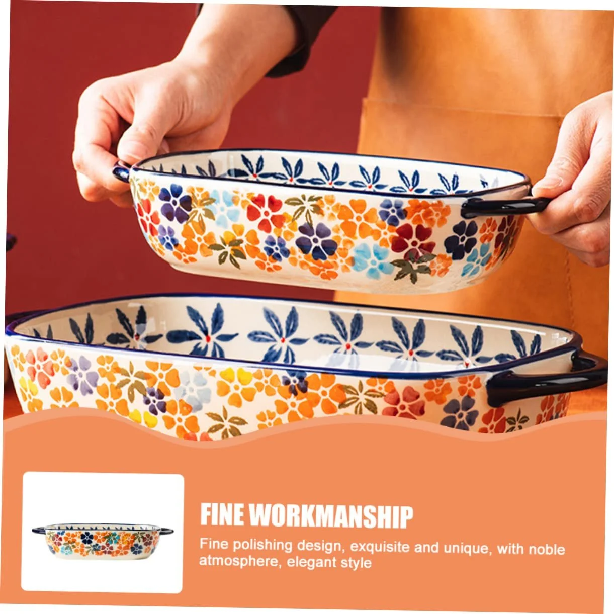 Форма для выпечки BESTYASH керамическая прямоугольная с двойными ручками легкая, фото №8 Форма для выпечки BESTYASH керамическая прямоугольная с двойными ручками легкая, фото №8