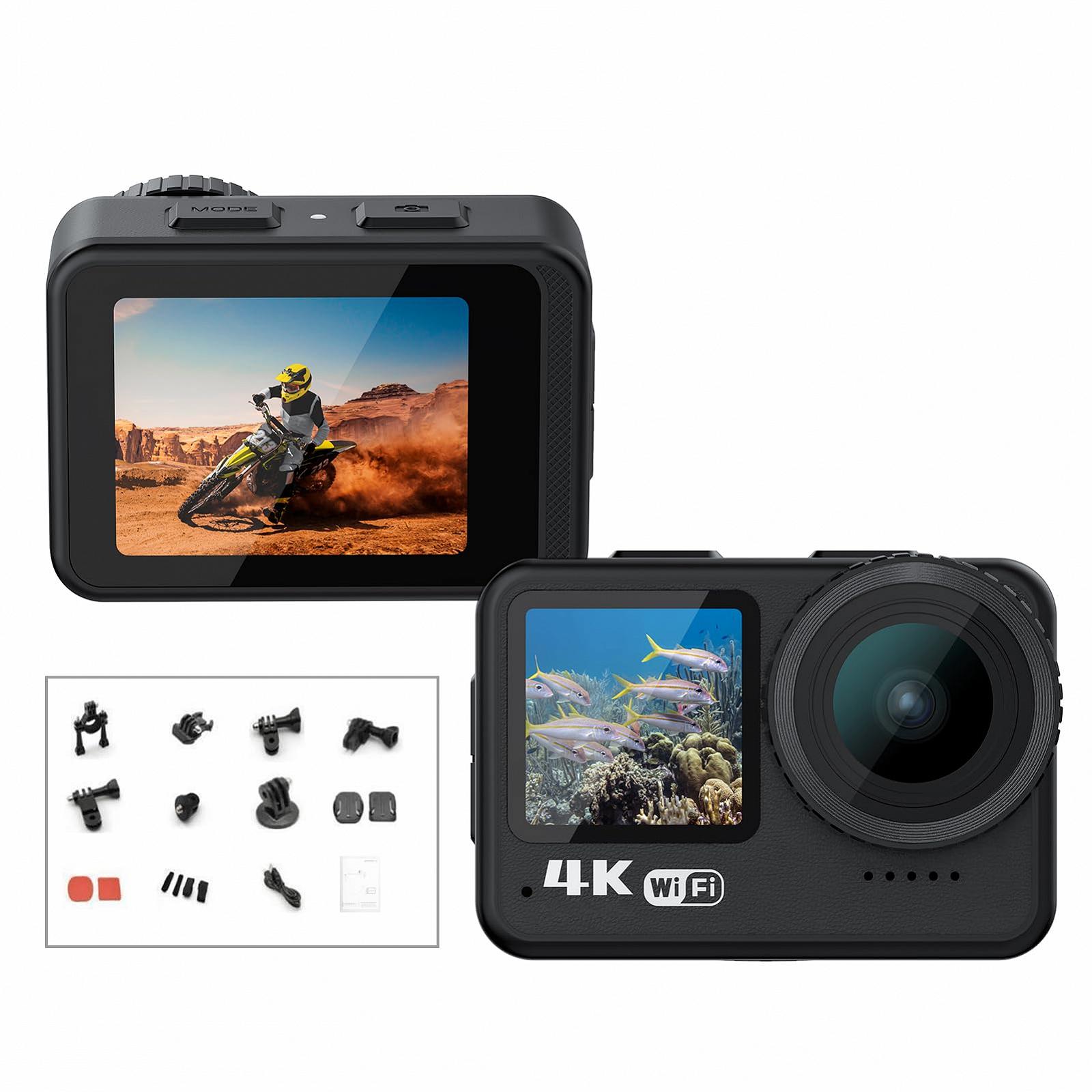 Екшн-камера Andoer Action Cam 4K 60FPS, 24MP Dual Screen Touch Control 21 м Навісне кріплення для води, фото №2