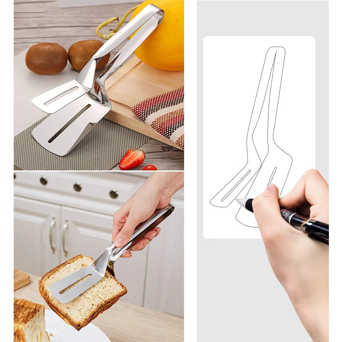 Лопатка-зажим для гриля Griddle Spatula из нержавеющей стали 304 2-в-1 для рыбы и стейков, фото №3 Лопатка-зажим для гриля Griddle Spatula из нержавеющей стали 304 2-в-1 для рыбы и стейков, фото №3