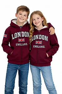 Дитяча толстовка на блискавці з капюшоном London England, темно-синього кольору (LE129KZ) - Фото 1