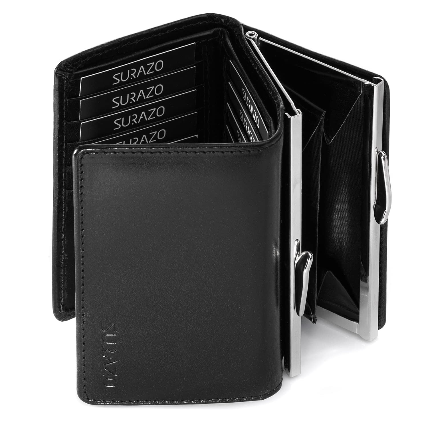 Кошелек Женский Кожаный SURAZO® Маленький Много Отделений 12 Отделений для Карт RFID Защита Отделение для Монет Черный Классический, фото №9