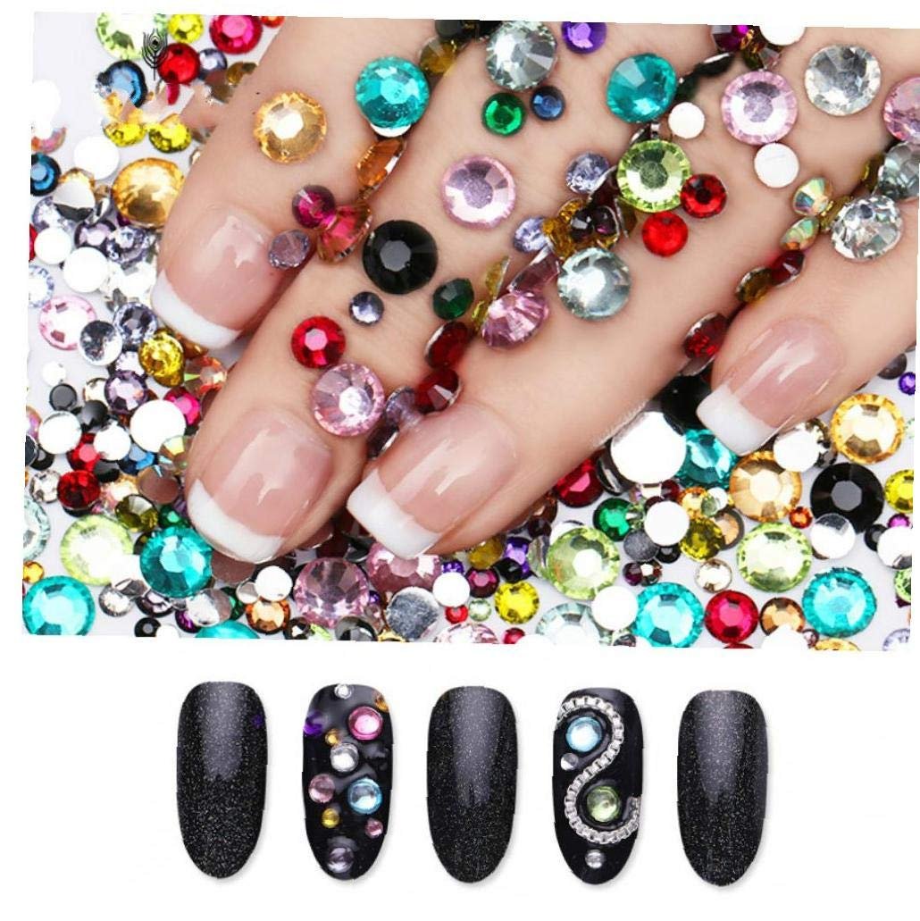 Стразы для ногтей Плоские Разноцветные Кристаллы Смешанный Размер 2000 шт/пакет, фото №1