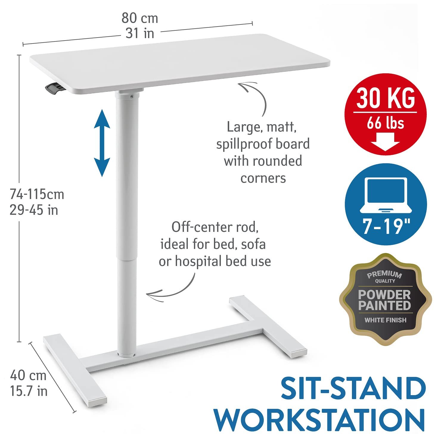 Столик для ноутбука Tatkraft Relax Airlift Пневматический с колесиками, регулируемая высота 74-115 см, большая столешница, подходит для ноутбуков до 19 дюймов, фото №2
