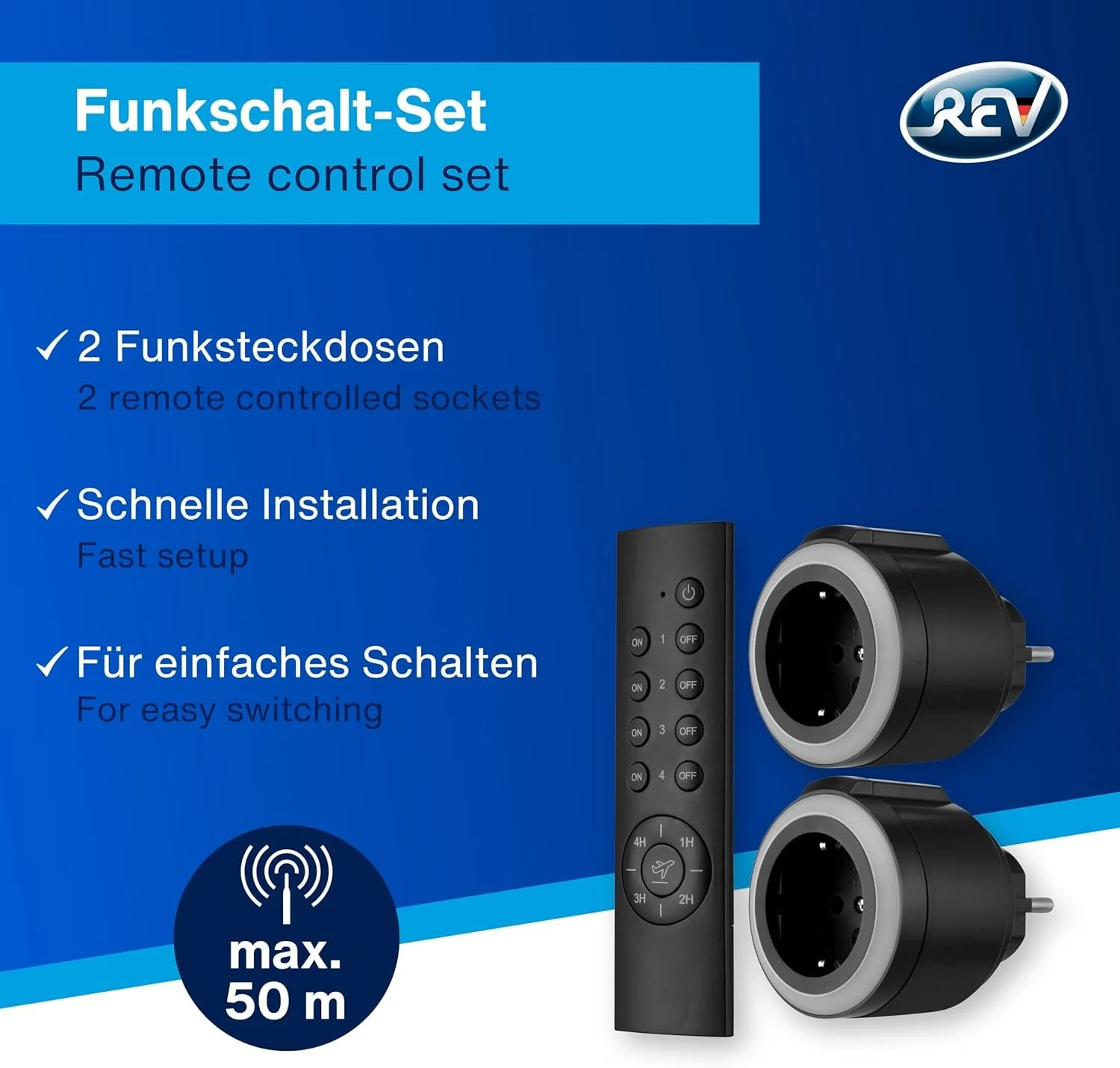 Набір розеток з пультом ДК REV RF201R Чорний, фото №2 Набір розеток з пультом ДК REV RF201R Чорний, фото №2