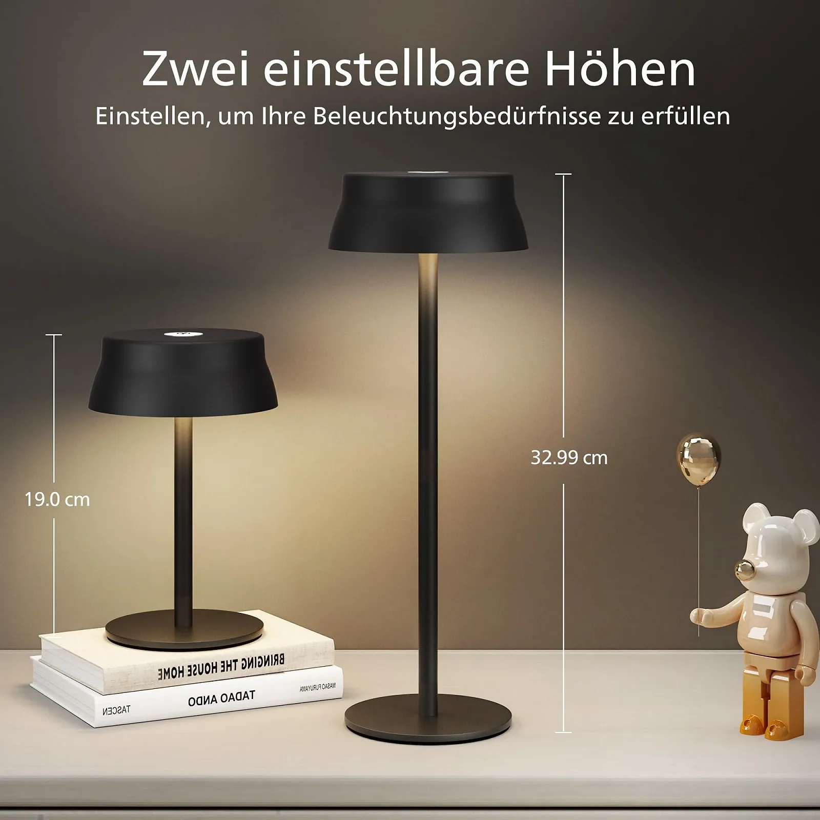 Настільна лампа Philips Wireless портативна світлодіодна акумуляторна з 2 рівнями регулювання висоти сенсорна вологозахищена Чорний, набір з 2 шт., фото №5