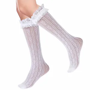 Гольфи з мереживом Білі з візерунком у вигляді серця - Фото 1