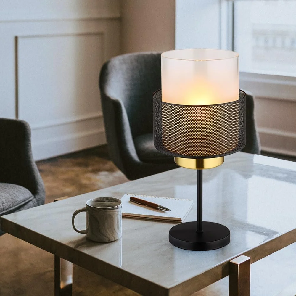 Настольная лампа Ретро Стеклянный матовый плафон Сетка Черная золотая Металл 1x E27 18 x 40 см, фото №3