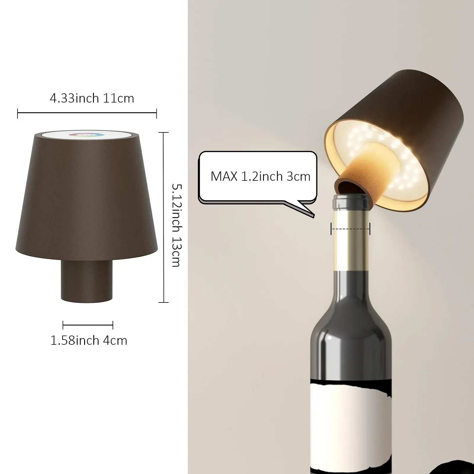 Лампа для пляшки LED Бездротова 5500 мАг IP54 з регулюванням яскравості Іржаво-червона Набір 2 шт., фото №4