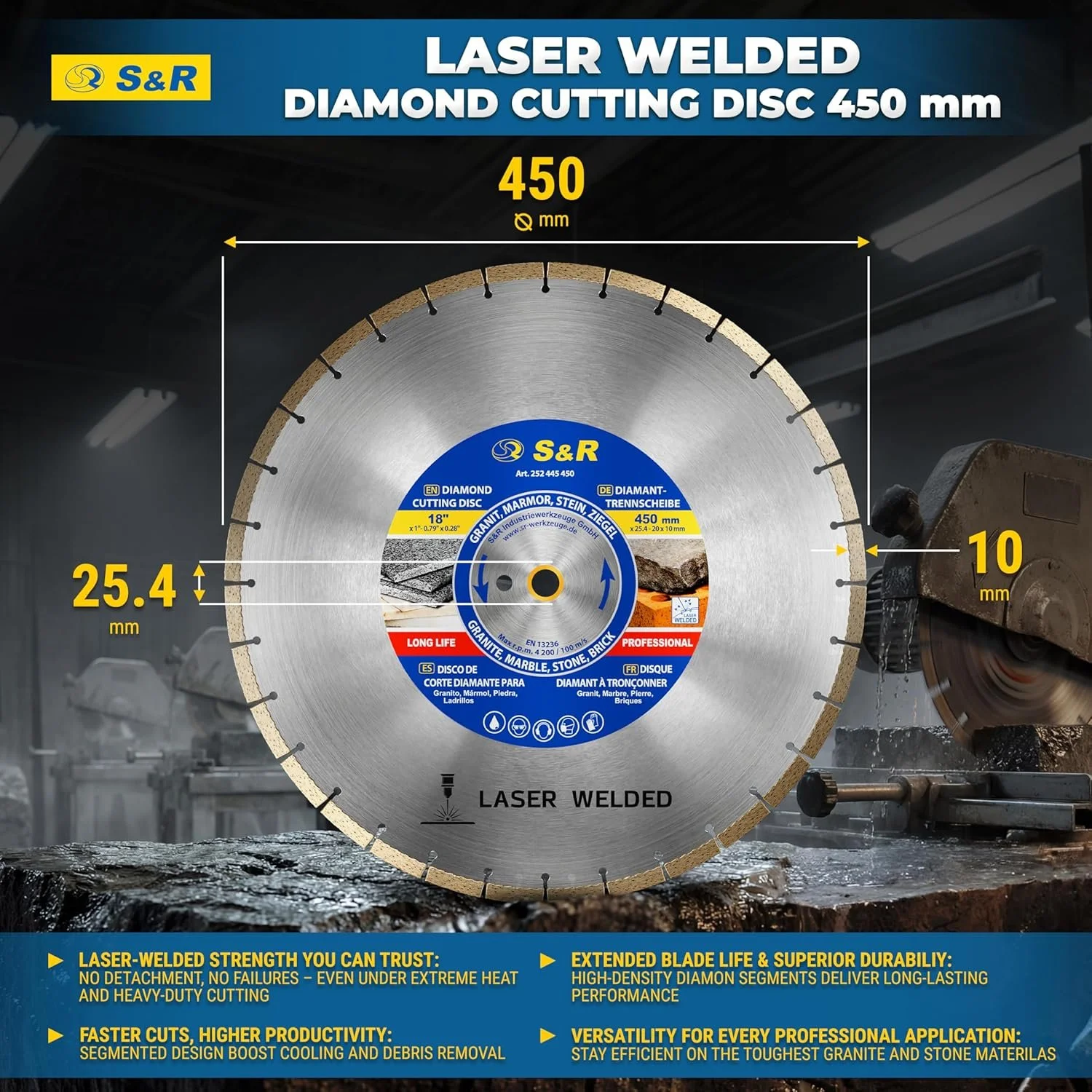 Алмазний відрізний диск S&R / 450 x 25,4 мм / Срібний, фото №2