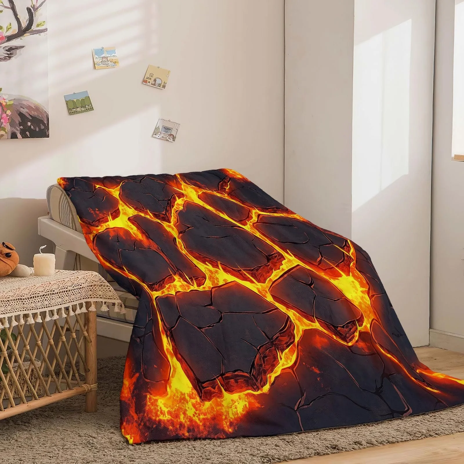 Покривало Абстракція Полум'яні лінії Високоякісний фланель, помаранчево-сірий, 200 x 200 см, фото №3