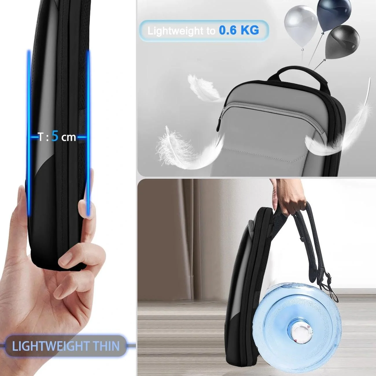 Рюкзак для ноутбука ZINZ Slim & Expandable 17 дюймів антикрадій водонепроникний Grey & Black Edge, фото №3 Рюкзак для ноутбука ZINZ Slim & Expandable 17 дюймів антикрадій водонепроникний Grey & Black Edge, фото №3
