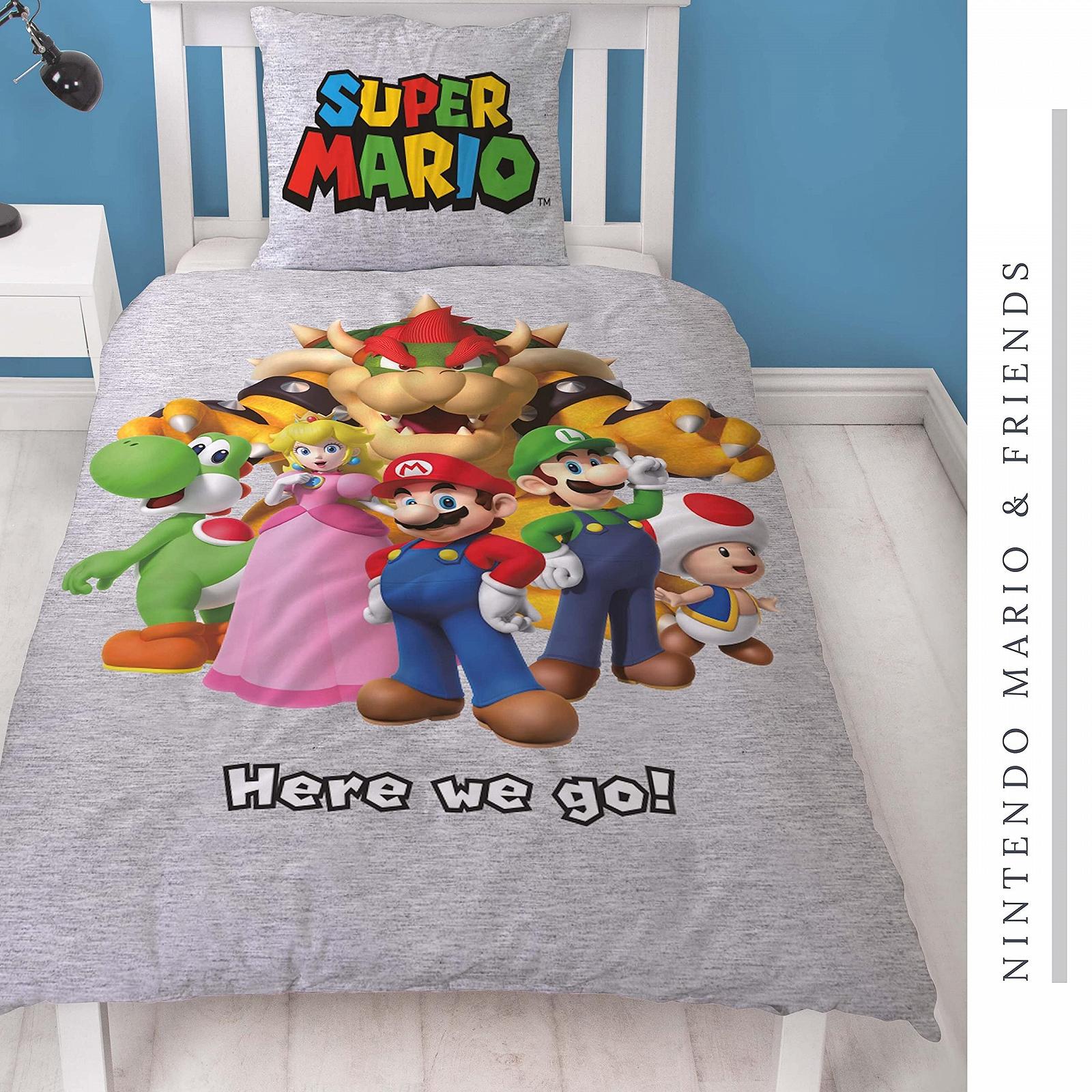 Постільна білизна Character World Super Mario 135 x 200 см + 80 x 80 см німецький розмір Nintendo Mario Luigi & Friends 100% бавовна для підлітків та дітей, фото №4