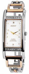 Часы женские Akzent Металлический Ремешок Аналоговый Кварцевый Двухцветный SS8723000003, Серебристый Розовое Золото, Браслет - Фото 1
