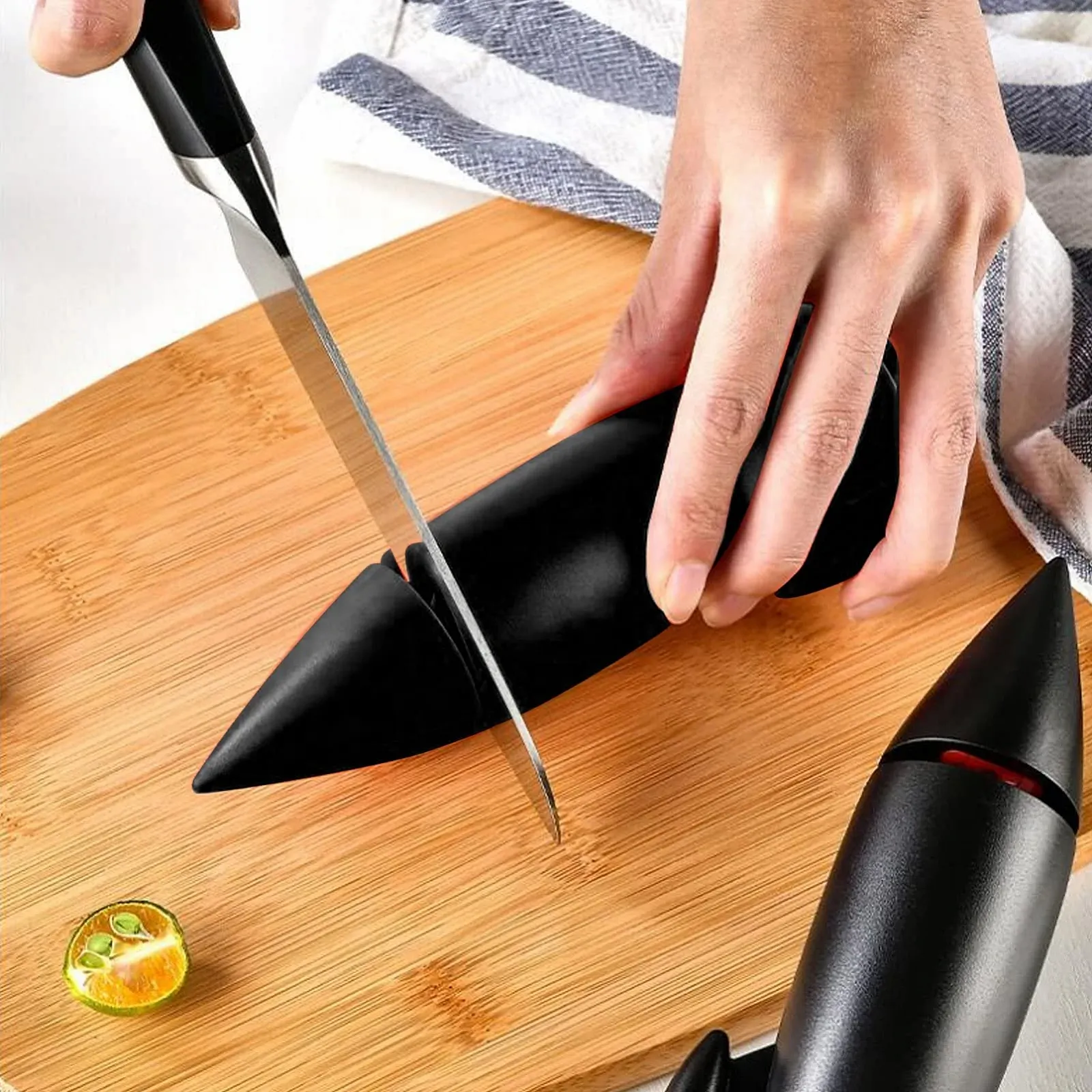 Точило для ножів ручна керамічна ABS ергономічна чорна, фото №4 Точило для ножів ручна керамічна ABS ергономічна чорна, фото №4