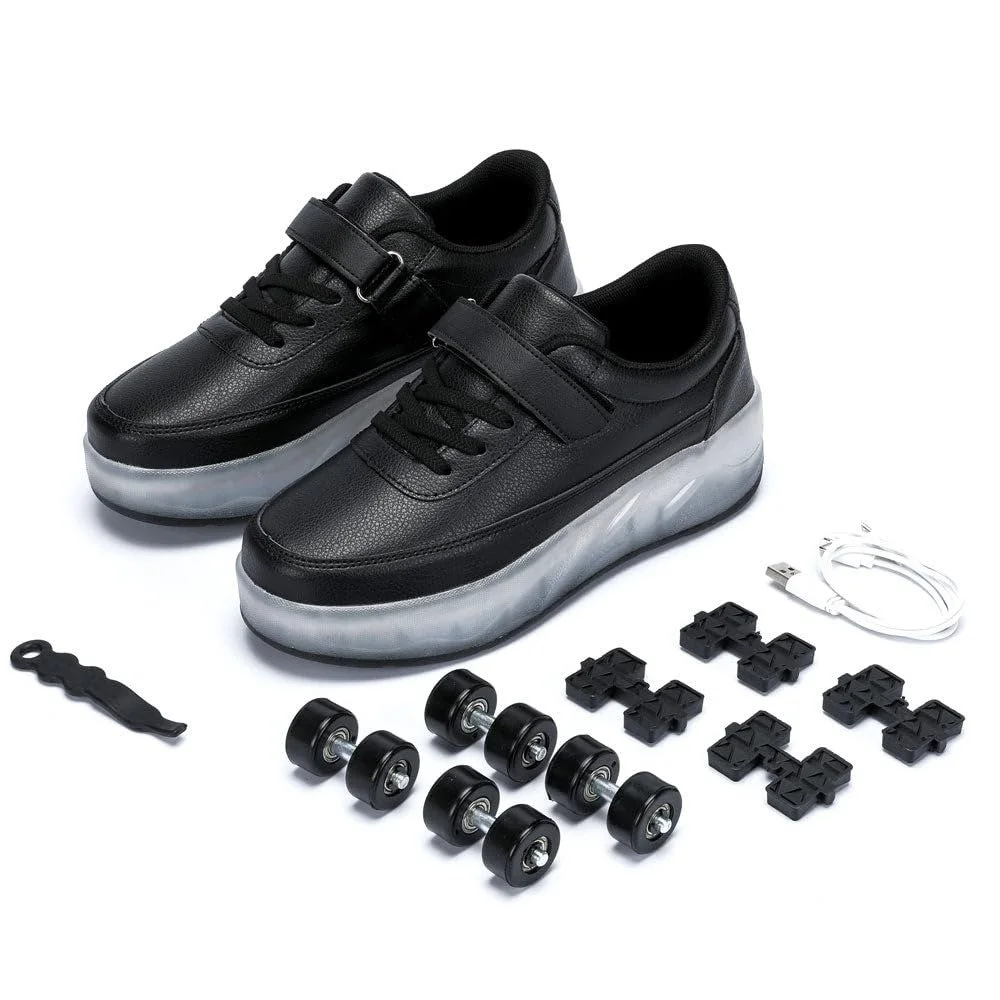 Роликовые кроссовки HUSKSWARE для мальчиков и девочек с 4 колесами, регулируемые детские ботинки на колесах, черно-белые 32-39 EU, фото №3