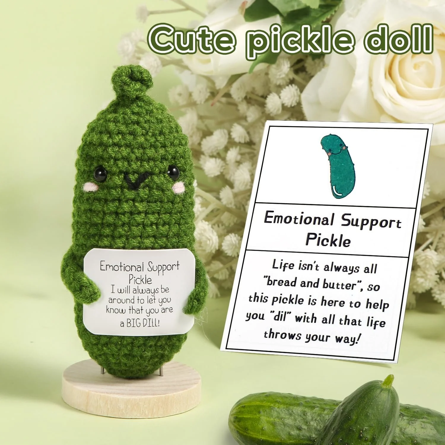 NQEUEPN Позитивный Огурец 12 см Вязаный с позитивной карточкой на деревянной основе, фото №3 NQEUEPN Позитивный Огурец 12 см Вязаный с позитивной карточкой на деревянной основе, фото №3