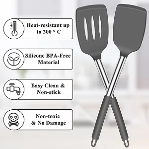 Лопатка силиконовая с прорезями термостойкая для антипригарной посуды серая 2 шт. synthetic.ua - Фото 1