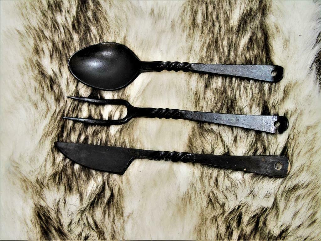 Набір столових приборів Medieval Hand-Forged Steel Knife Fork Spoon 4261, фото №4
