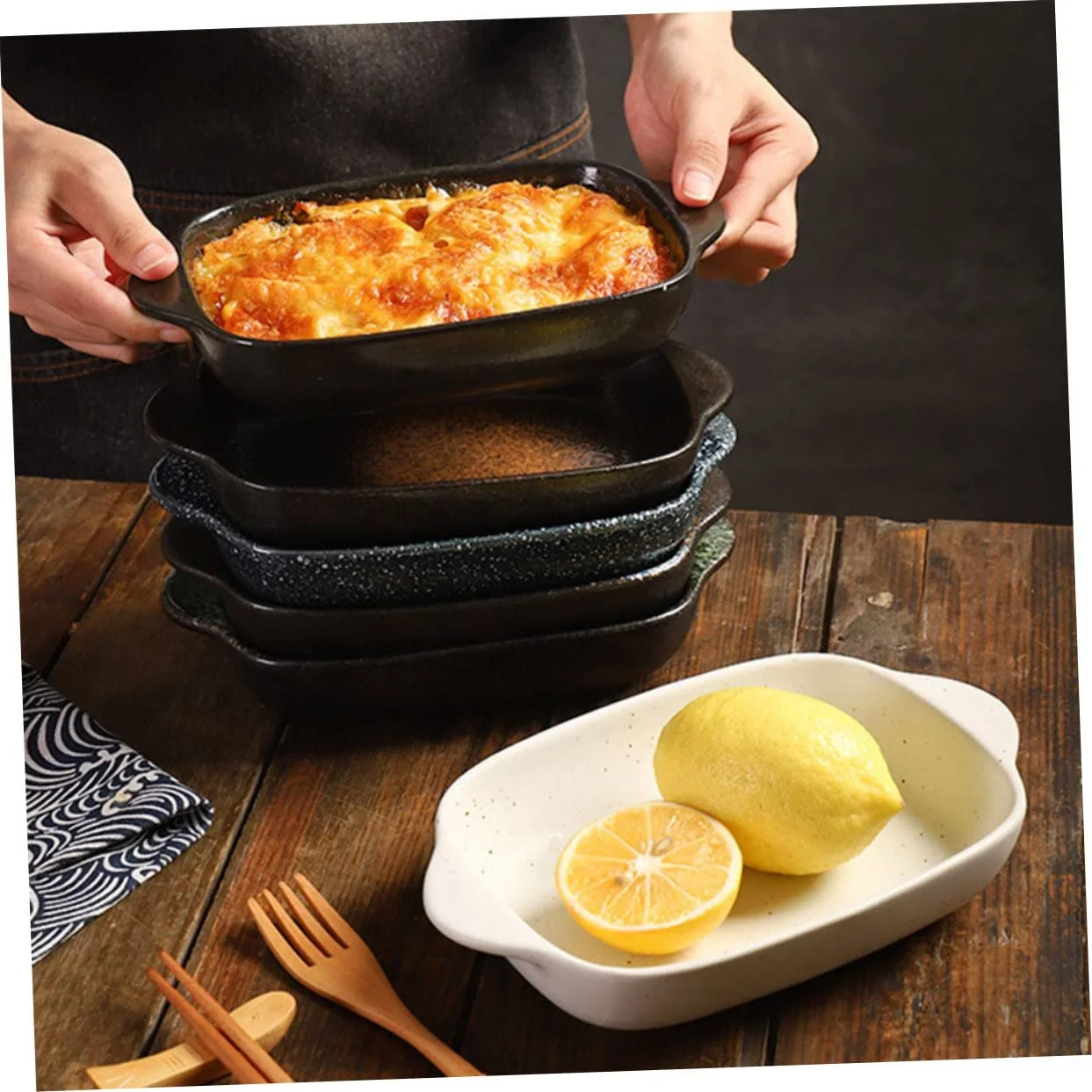 Форма для випічки GALPADA керамічна в японському стилі з двома ручками для мікрохвильової печі та духовки, фото №7
