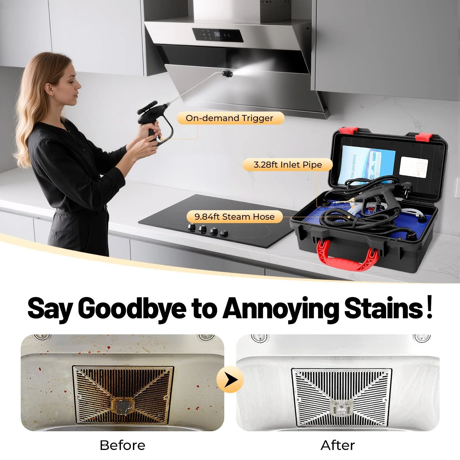 Пароочисник 3000 W багатофункціональний регульований портативний з розпилювачем 6 швидкостей, фото №7