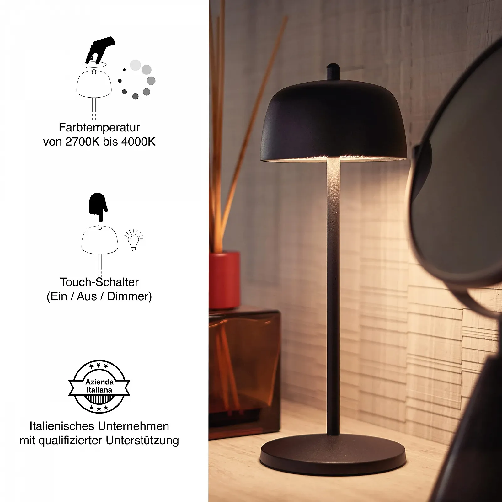 Настільна лампа Zafferano Theta Dimmable LED IP65 Акумуляторна Corten, фото №4