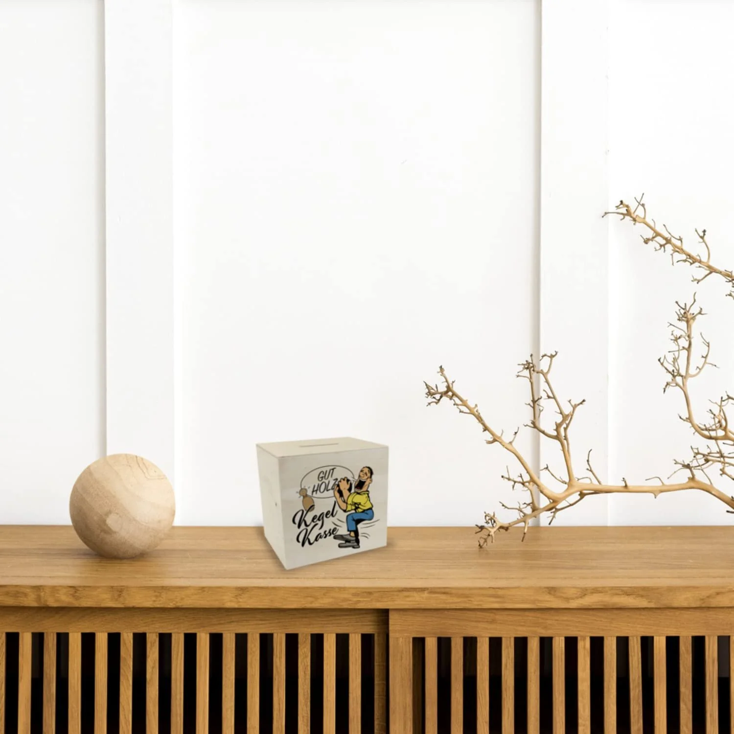 Скарбничка Kegelkasse Wood White Skittles Player Motif дерев'яна для боулінгу, фото №2