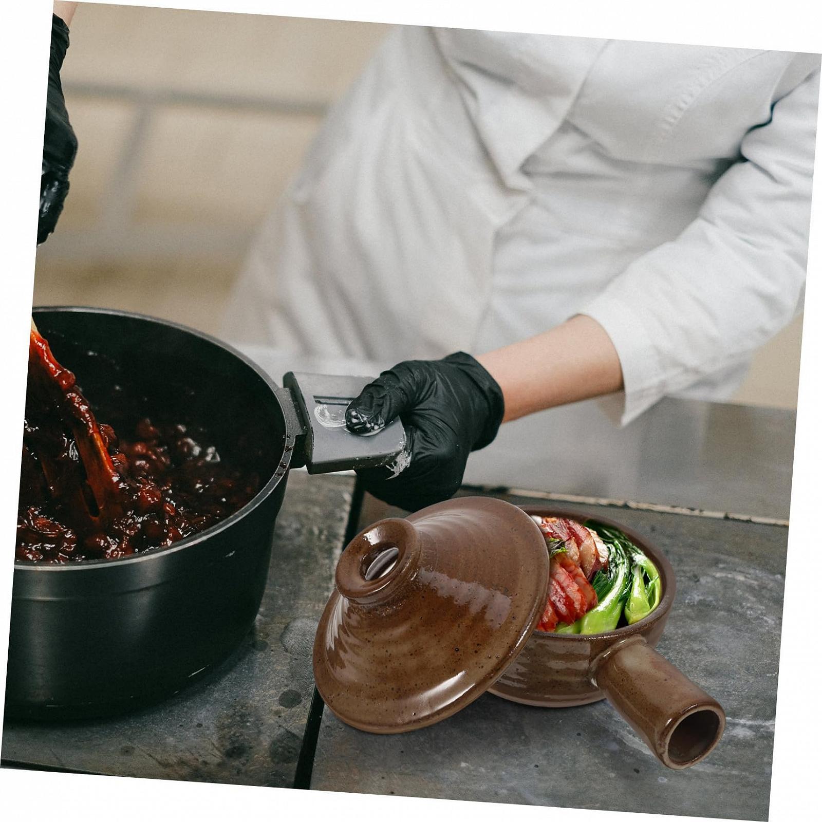 Кастрюля-кассероль керамическая глиняная с крышкой и ручками Антипригарная Коричневая, фото №6