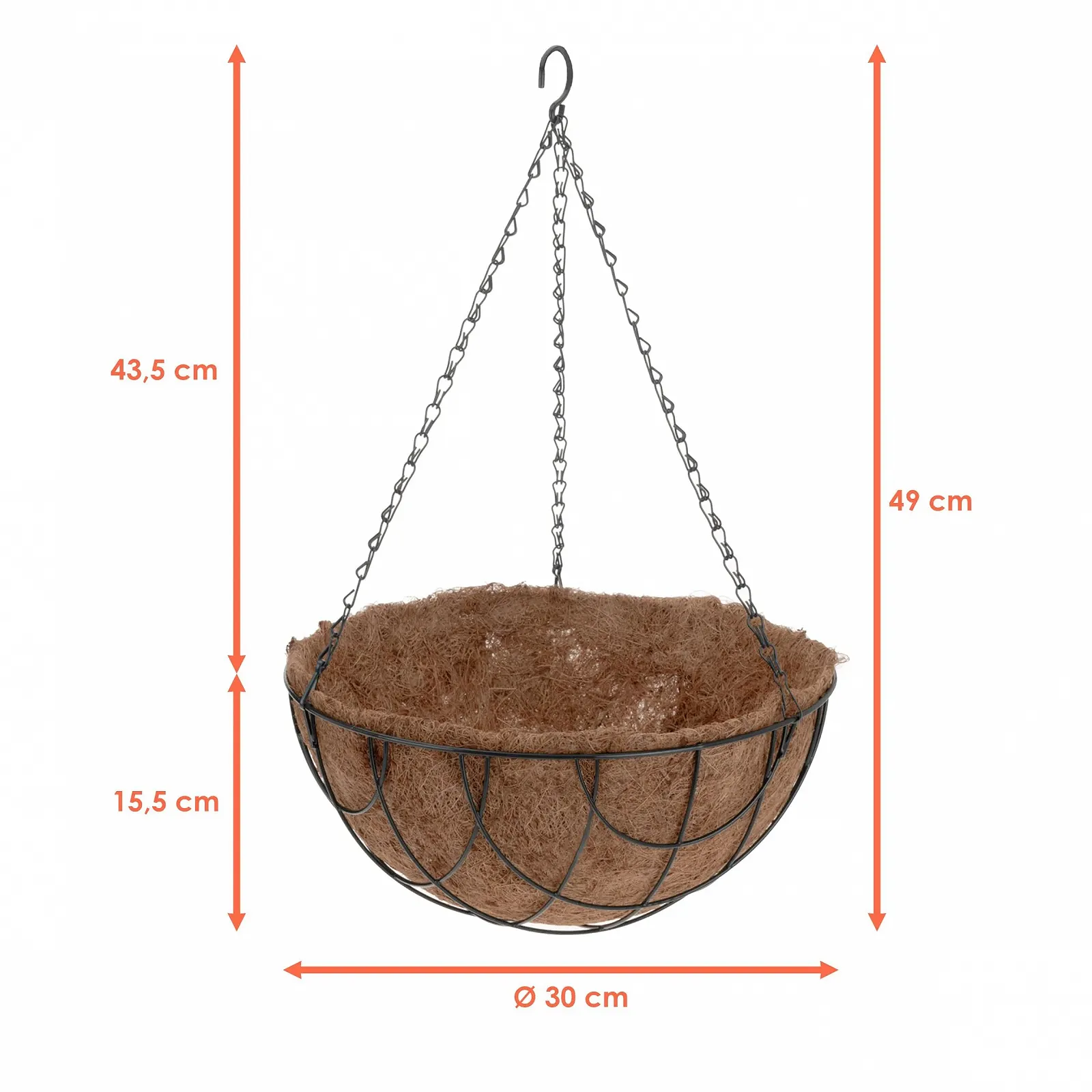 Підвісний кошик Spetebo металевий з кокосовою вставкою 30 см Чорний / Натуральний, фото №2 Підвісний кошик Spetebo металевий з кокосовою вставкою 30 см Чорний / Натуральний, фото №2