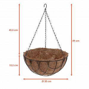 Підвісний кошик Spetebo металевий з кокосовою вставкою 30 см Чорний / Натуральний synthetic.ua - Фото 1