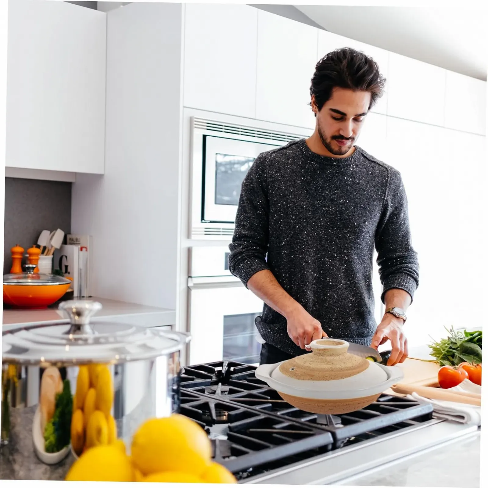 Керамическая кастрюля-сотейник Lurrose с крышкой антипригарная термостойкая, фото №5