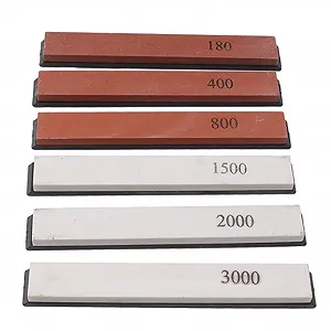 Точильний камінь професійний з білого та коричневого корунду з підставкою та направляючою кута 6 шт. - Фото 1