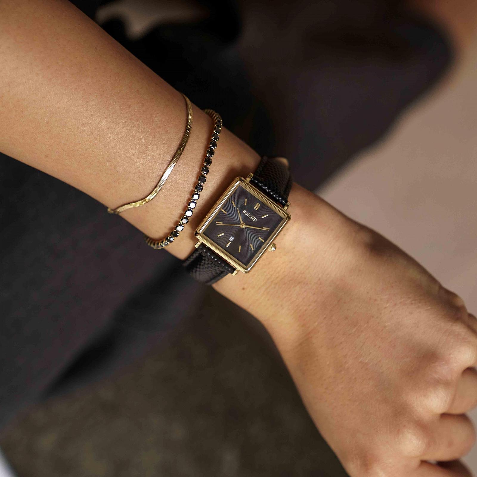 Женские часы BURKER Daisy Квадратные Аналоговые Кварцевые 28 мм Золотой Черный/Черная Кожа, фото №5 Женские часы BURKER Daisy Квадратные Аналоговые Кварцевые 28 мм Золотой Черный/Черная Кожа, фото №5