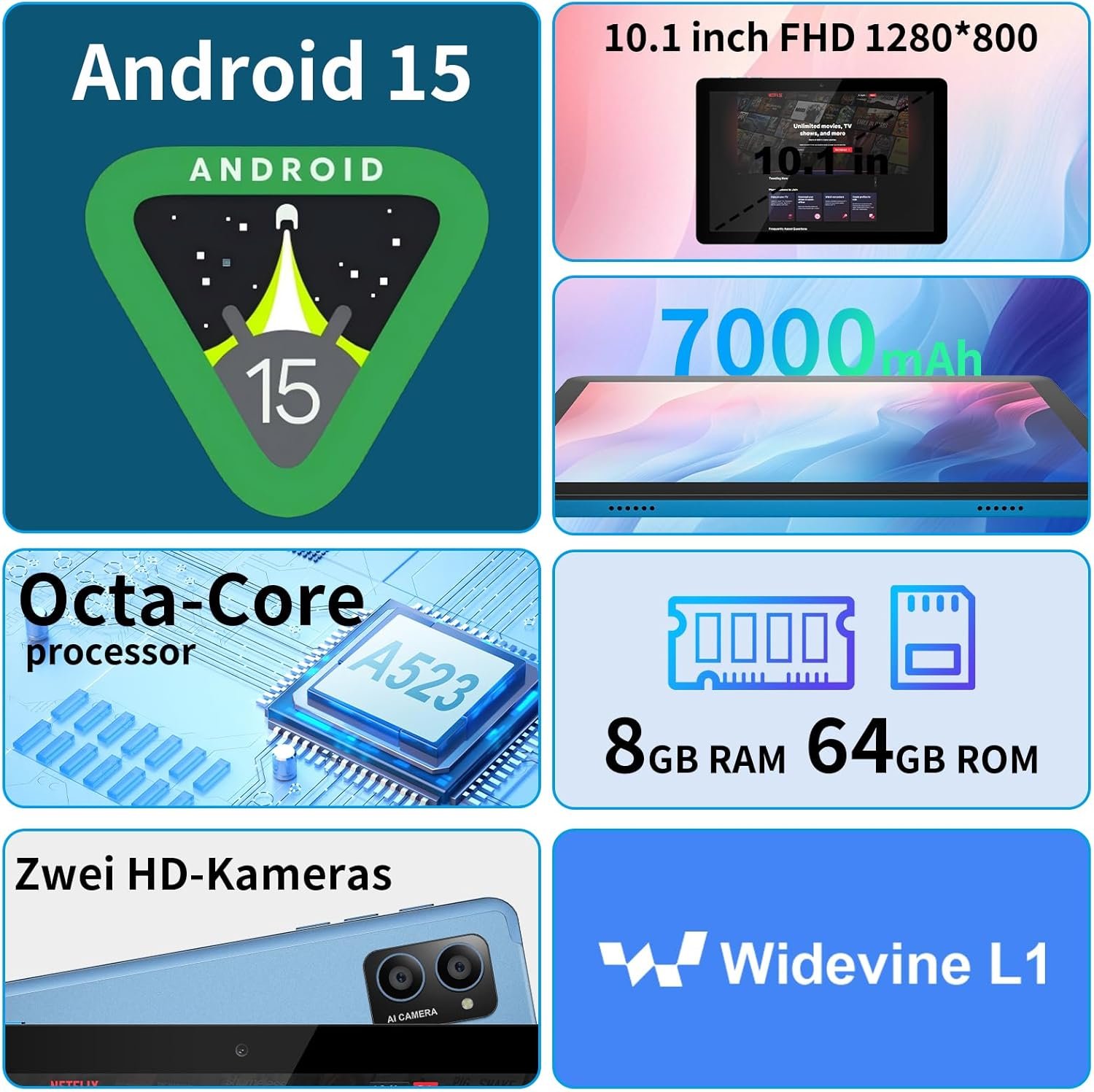 Планшет 10.1" AWOW P11 UTBook 3+5/64Gb 8 ядер Android 15 7000 mAh Синий, фото №3