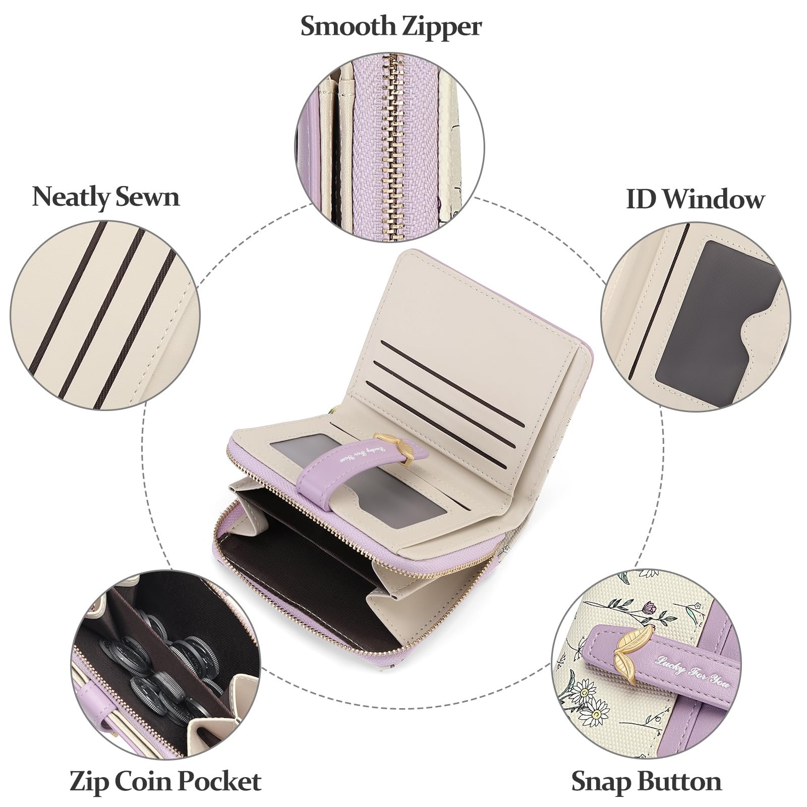 Кошелек Женский GAEKEAO Маленький Кожаный с RFID Защитой Фиолетовый, фото №3