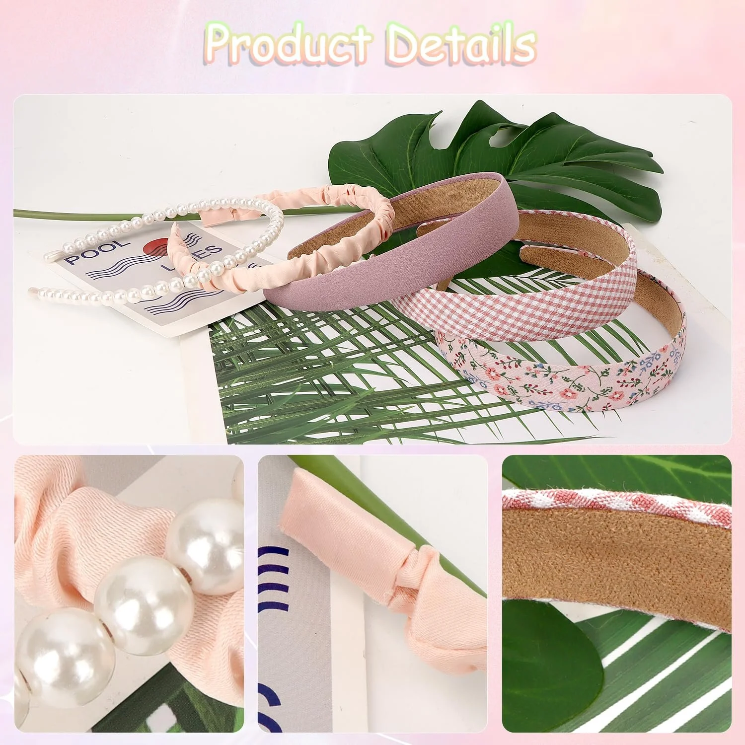 Набір з 5 обручів на голову з перлами та квітковим візерунком, фото №7