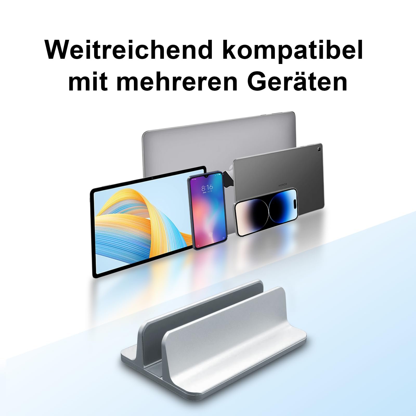 Підставка вертикальна Алюмінієва регульована для ноутбука (до 17.3 дюймів) Silver, фото №3