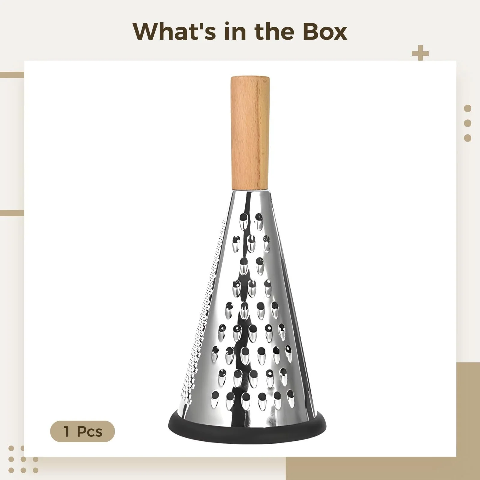 Багатофункціональна терка конусної форми для сиру з кришкою-контейнером 23 см, ручка з бука, фото №3