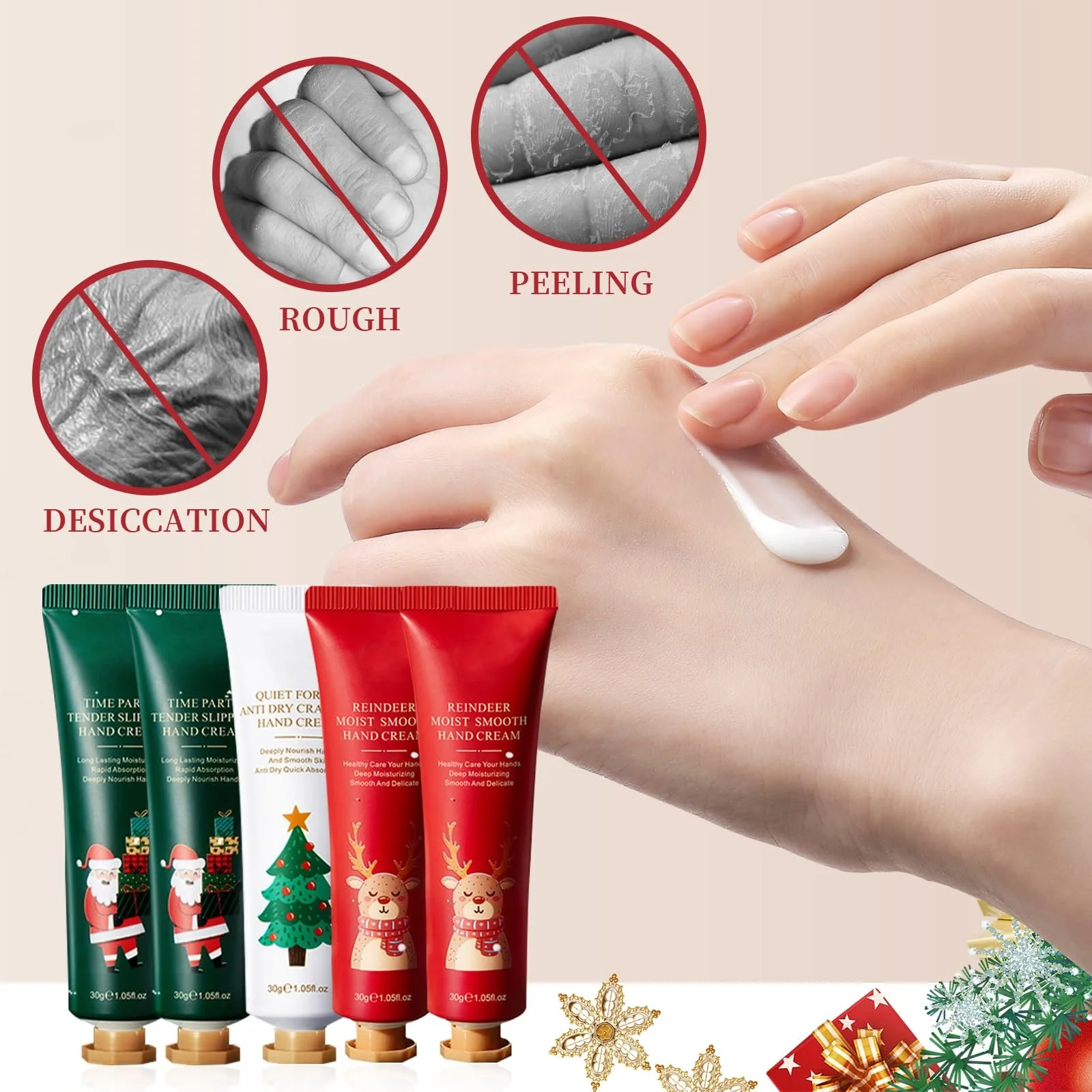 Крем для рук Різдвяний, Набір з 5 міні-кремів для рук, Зволожуючий та живильний, фото №4